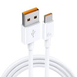 66W 6A Superhurtigt USB-C ladekabel, Kompatibel med Huawei, Xiaomi Hvid 1 m