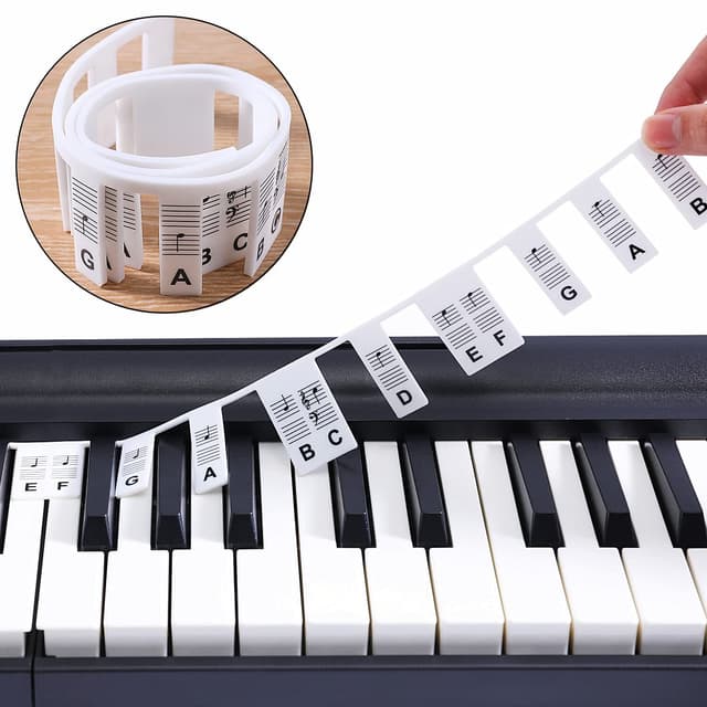 Avtakbare note-etiketter til piano og keyboard, 61 tangenter Hvit
