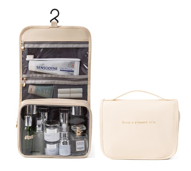 Hengende toalettmappe, kosmetikkveske for reise Beige