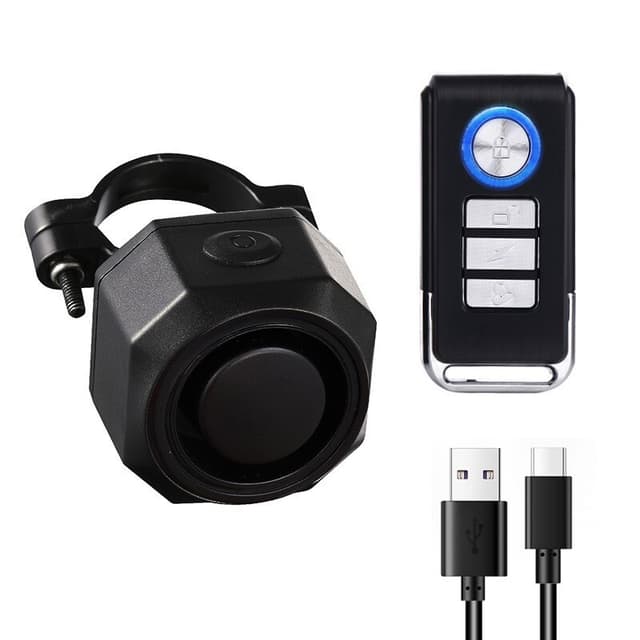 Oppladbar sykkelalarm med fjernkontroll 110dB Sort