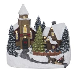 Julepynt CHURCHVILLE 19x13xH18cm, med LED-lys RGB, taimer 6h, landsby