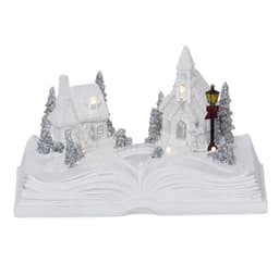 Julepynt BOOKVILLE 21,5x15xH13cm, med LED-lys, hvit, bok
