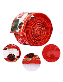 Dekorationsbånd julerød med julemotiv 5 cm / 6 m