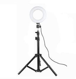 Roterbar selfie på stativ med LED-lys, 20 cm - Svart