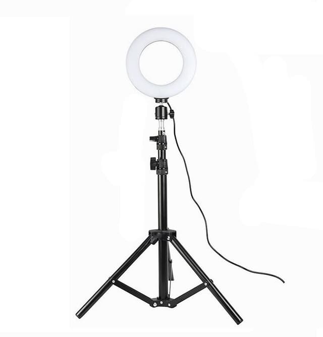 Roterbar selfie på stativ med LED-lys, 20 cm - Svart