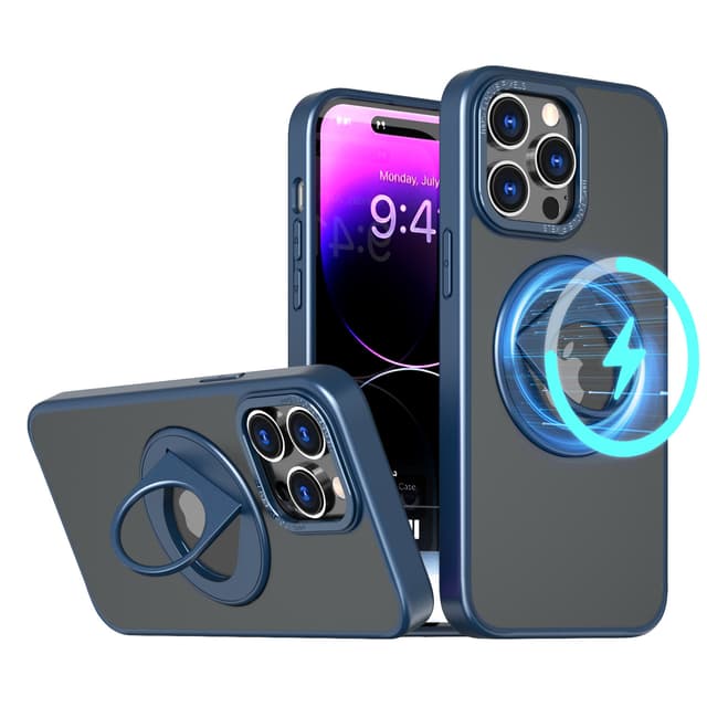 Magnetiskt skyddande telefonfodral med osynligt stativ för iPhone Blå