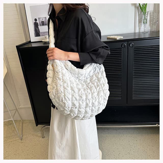 Lettveske Nylon vattert skulderpolstring Crossbody-veske Hvit