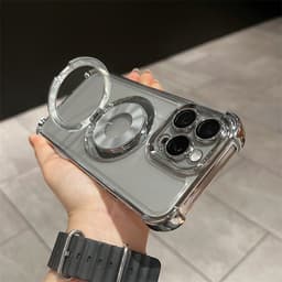 Fire-hjørnes anti-fall deksel med roterende stativ for iPhone iPhone 15 Pro Max