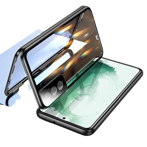 Magnetisk tosidig telefondeksel i herdet glass Sort Samsung S22