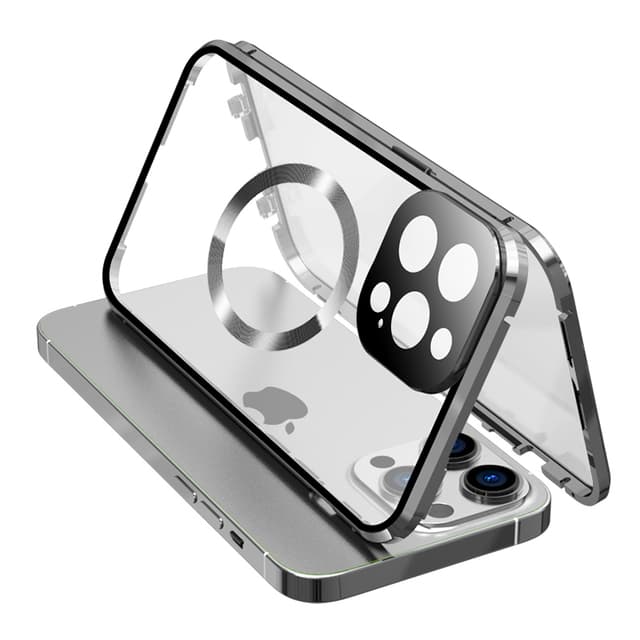 Dobbeltsidet HD-telefontaske med spænde med linsebeskytter, kompatibel med iPhone Sølv iPhone 14 Pro Max