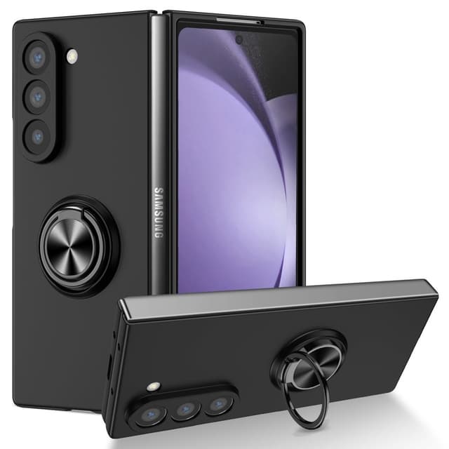 Til Samsung Galaxy Z Fold6 5G Hybrid Deksel med Fingerring & Metallplate - Svart