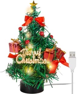 Goobay LED-mini-juletræ med juledekoration, 15 mikro-LED'er i varm hvid (2700 K) og 75 cm USB-kabel, højde ca. 22 cm
