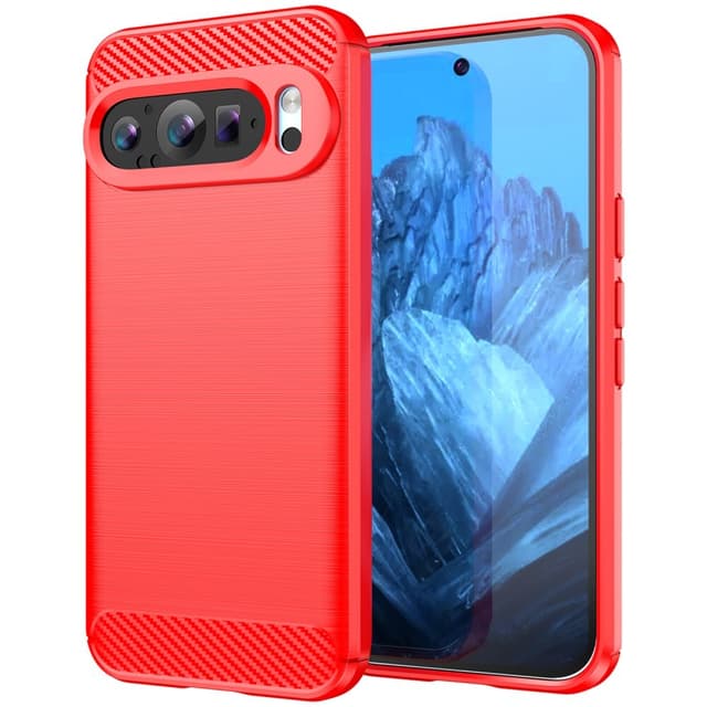 SKALO Google Pixel 9/9 Pro Armor Carbon Stöttåligt TPU-skal - Röd