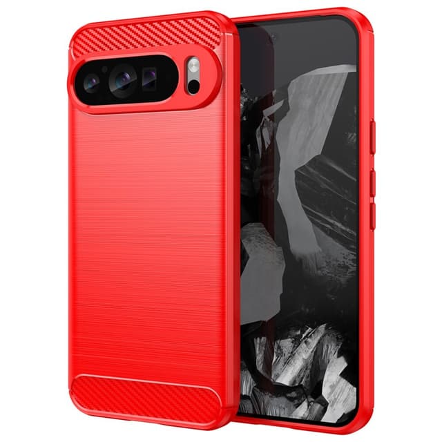SKALO Google Pixel 9 Pro XL Armor Carbon Iskunkestävä TPU suojakuori - Punainen