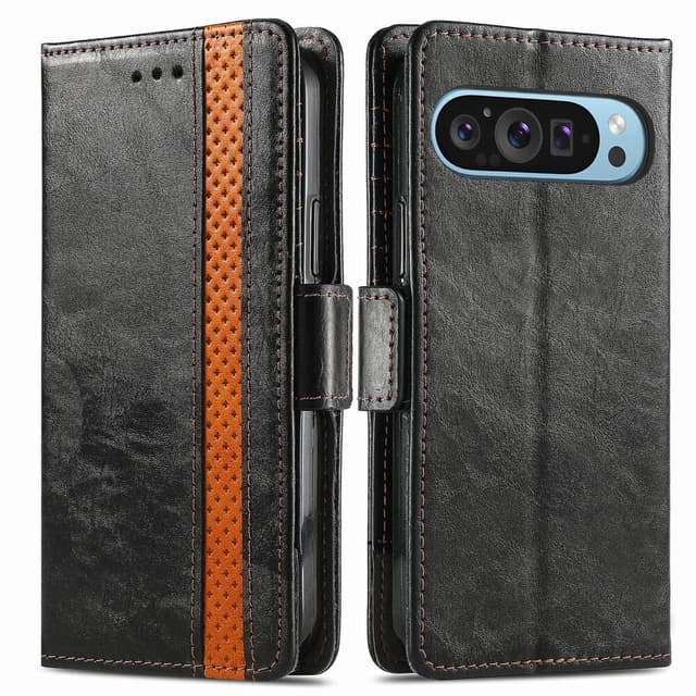 SKALO Google Pixel 9/9 Pro CASENEO 002 Series Premium PU-Läder Plånbok - Svart