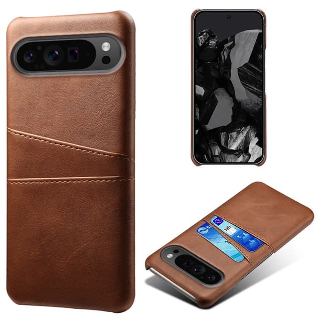 SKALO Google Pixel 9 Pro XL PU-nahkainen Suojakuori Lompakolla - Ruskea