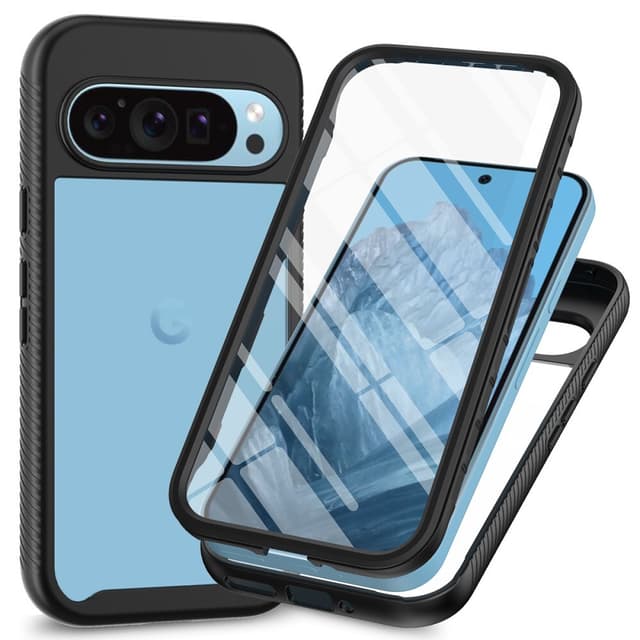 SKALO Google Pixel 9/9 Pro Shockproof Clear Hybrid Skal + Skärmskydd - Svart