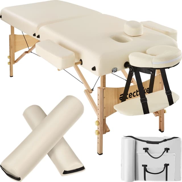tectake 2-zons massagebänk inkl. kuddar + väska - beige
