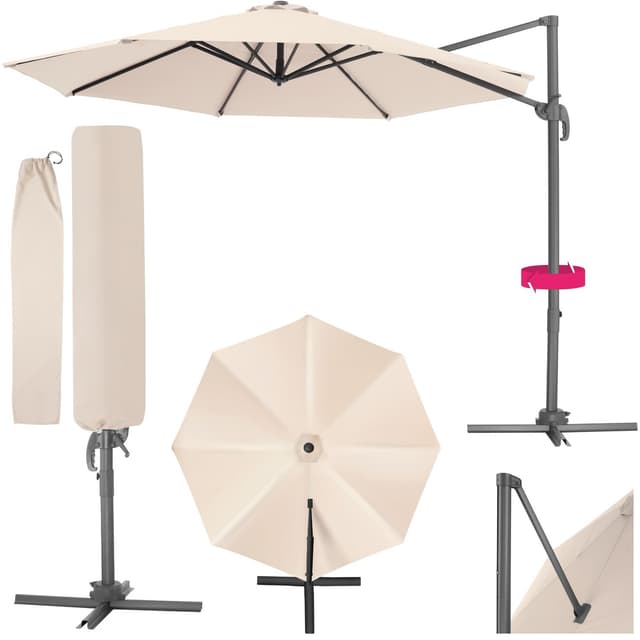 tectake Parasoll Daria inkl. fotpedal och överskyddsdrag - beige