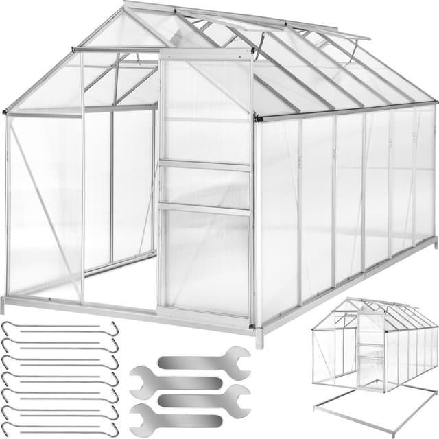 tectake Aluminiumväxthus med fundament - 375 x 185 x 195 cm