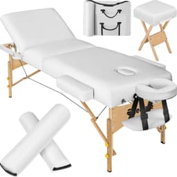 tectake Massagebriks sæt med 3 zoner 10cm polstring + massageruller + træstel 218 x 102 x 90 cm Hvid