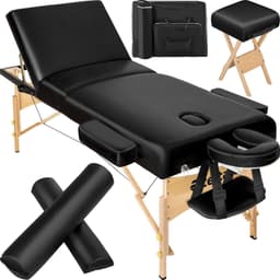 tectake Massagebriks sæt med 3 zoner 10cm polstring + massageruller + træstel 218 x 102 x 90 cm Sort