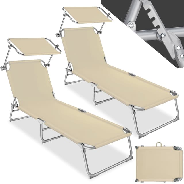 tectake 2 solsängar med soltak - beige