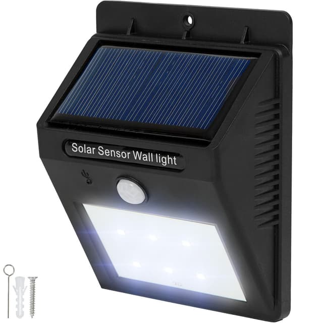 LED lampe med bevægelsessensor og solceller - sort