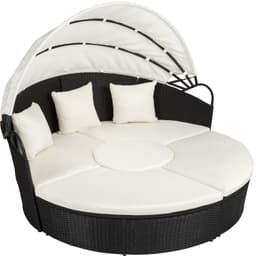 Rund daybed med skygge i polyrattan - sort