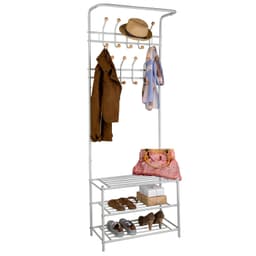tectake Garderobe med 3 skohylder og knagerække 66 x 33 x 187 cm Hvid