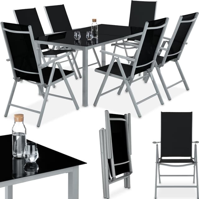 tectake Matgrupp i Aluminium med 6 stolar - silver