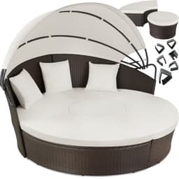 Rund daybed polyrattan med skygge - brunmeleret