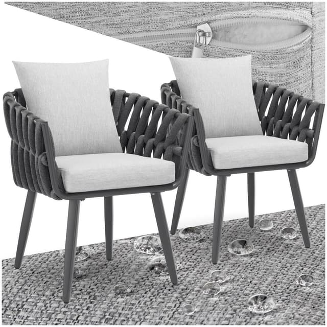 tectake 2 set stolar Lugano i repdesign med aluminiumram - antracit