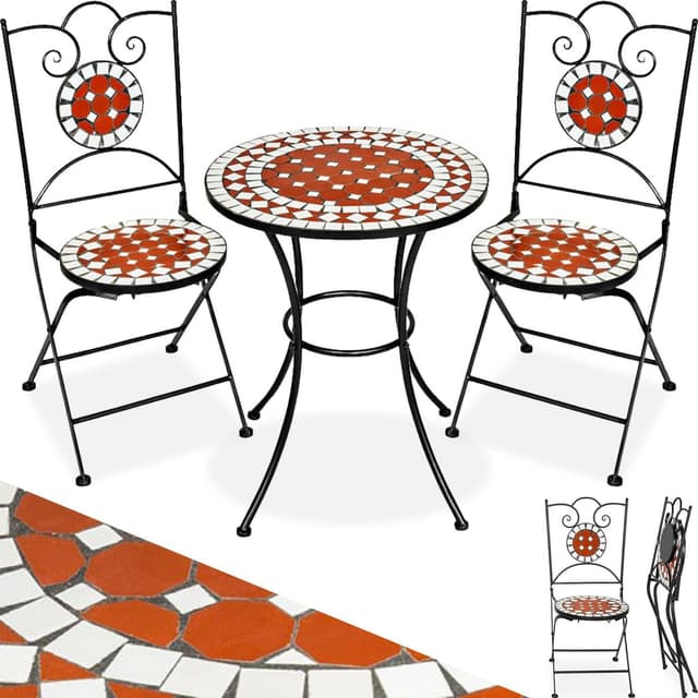 tectake Caféset Mosaik 2 stolar + bord, 60 cm diameter - brun