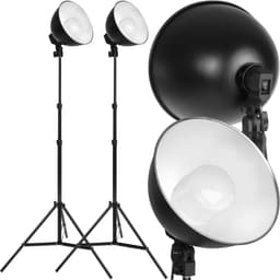 tectake 2 studiolampor i ett set med stativ och glödlampa - svart