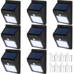 8 stk LED solcelle vegglamper med bevegelsesdetektor - svart