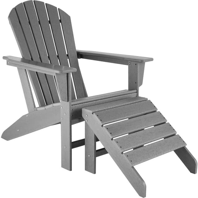 tectake Trädgårdsstol med fotstöd i Adirondack-design - ljusgrå
