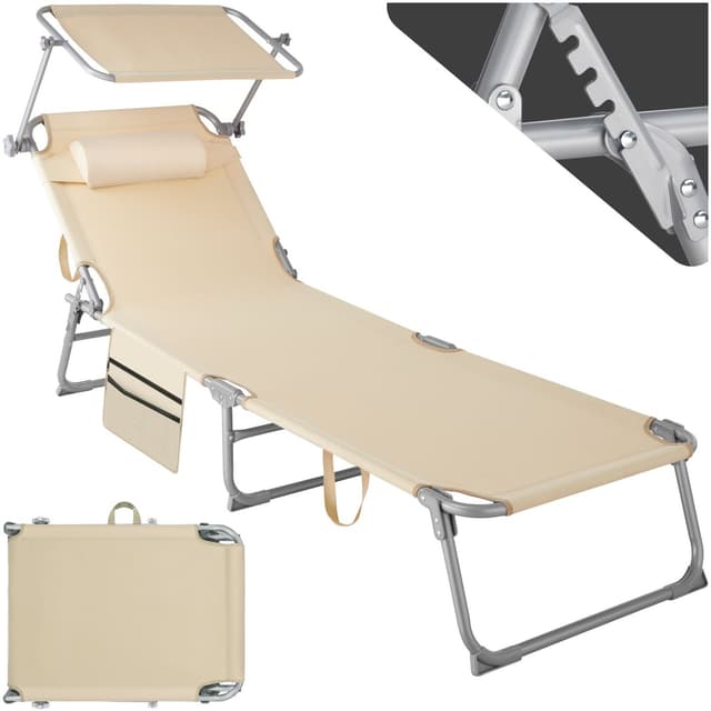 tectake Solstol Chloé, 4-stegs justering med nackkudde och ficka - beige