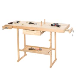 tectake Snickarbänk trä med skruvstäd modell 2 137 x 50 x 87 cm Brun