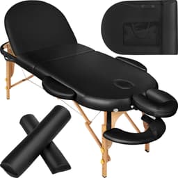 tectake 3-zons oval massagebänk med 5 cm stoppning, kuddar och träram - svart