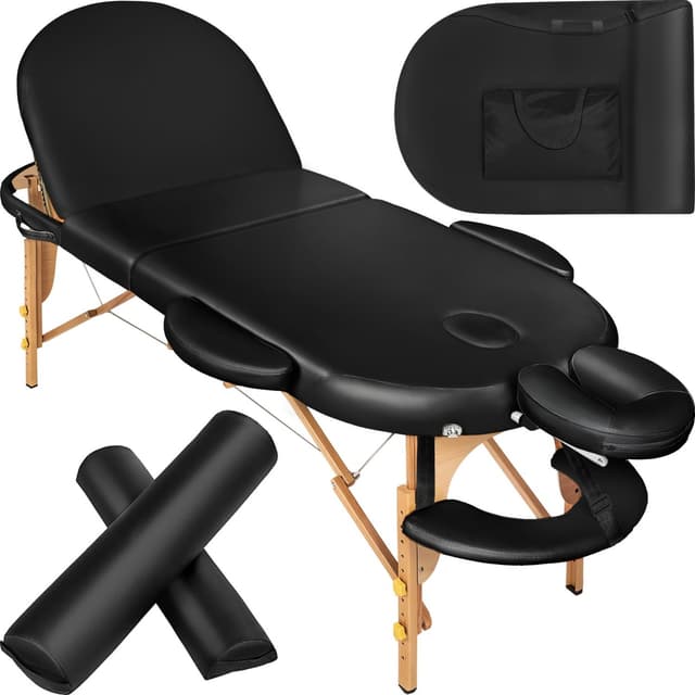 tectake 3-zons oval massagebänk med 5 cm stoppning, kuddar och träram - svart