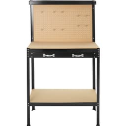 tectake Værkstedsbord med hulvæg og skuffe 81 x 41 x 145 cm Sort