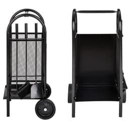 Tukkiteline, jossa on luuta, lapio ja pokeri -