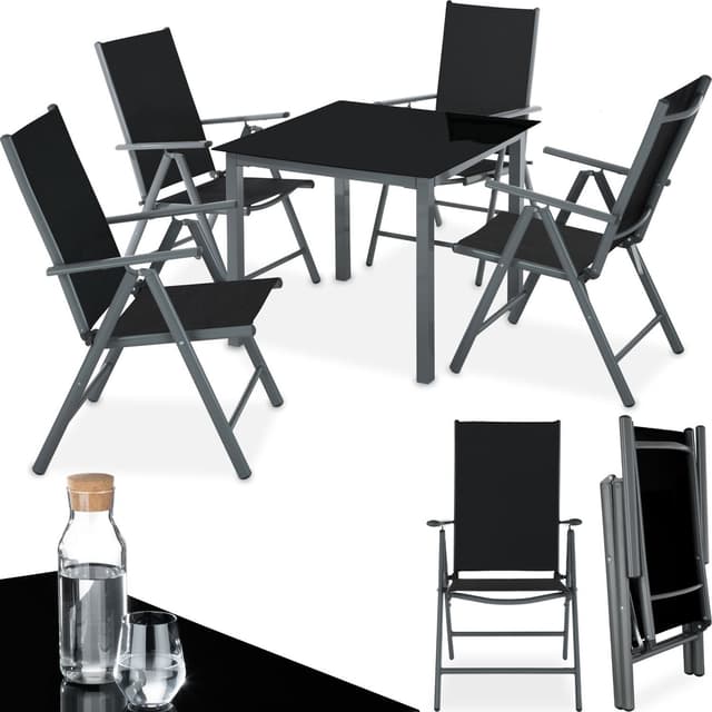tectake Matgrupp i Aluminium med 4 stolar - antracit