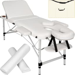 tectake 3-zons massagebänk med 5 cm stoppning, rullar och aluminiumram - vit