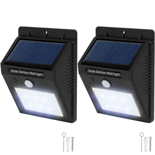 2x LED lampe med bevægelsessensor og solceller - sort