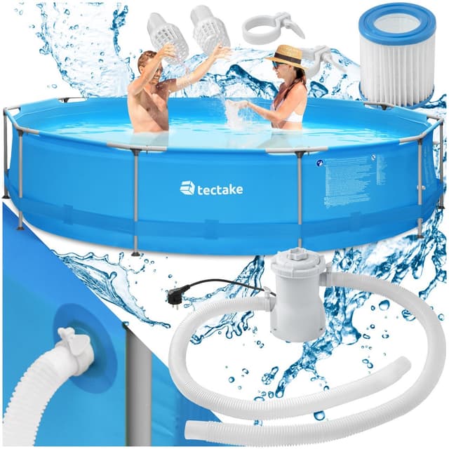 tectake Pool rund med filterpump Ø 360 x 76 cm - blå
