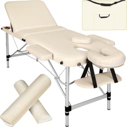 tectake 3-zons massagebänk med 5 cm stoppning, rullar och aluminiumram - beige