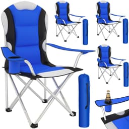 tectake 4 campingstolar med stoppad dyna, hopfällbara - blå