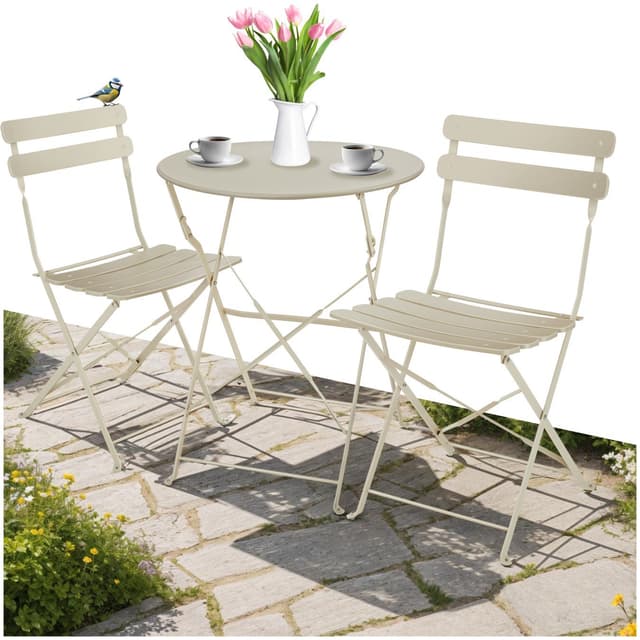 tectake Bistrobord set Frieda, hopfällbart för 2 personer - creme